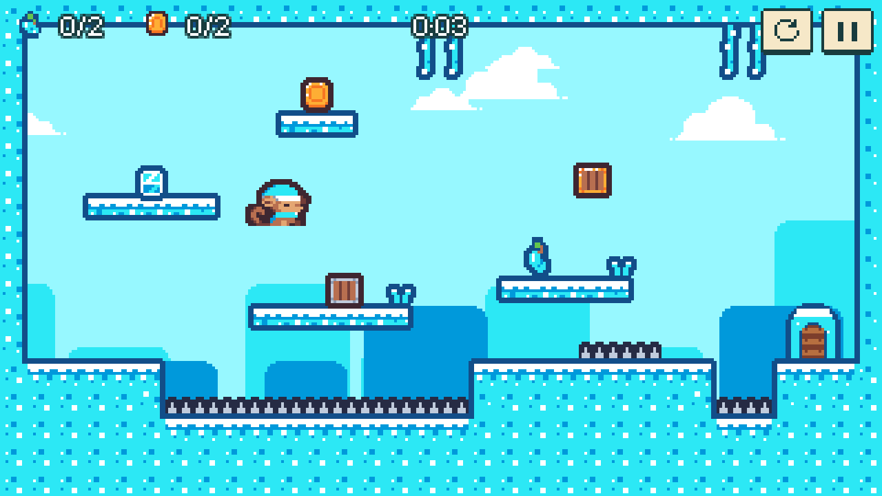 Snack Monkey: slippery ice in Frosty Peaks