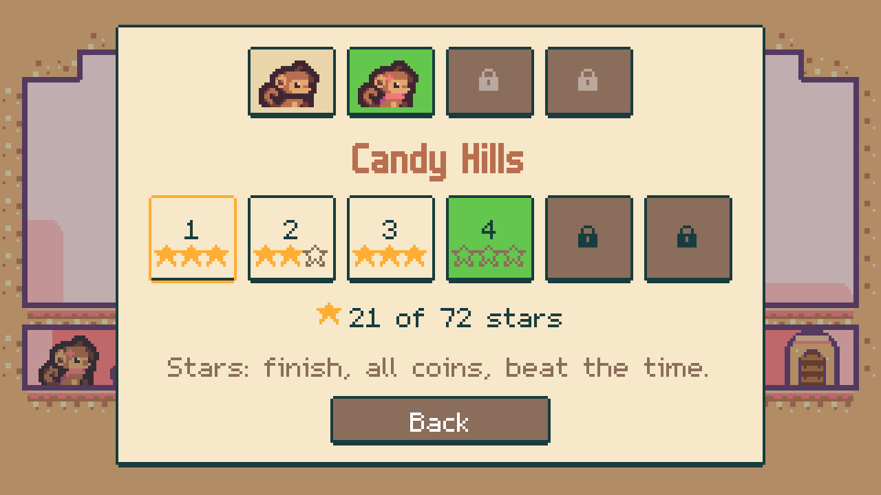 Snack Monkey: the level map with stars