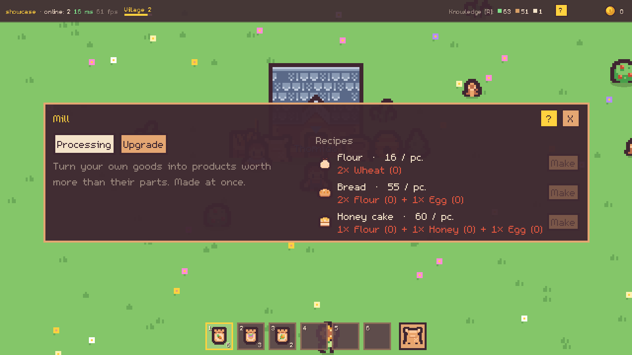 Tiny Village Online: processing recipes at the mill